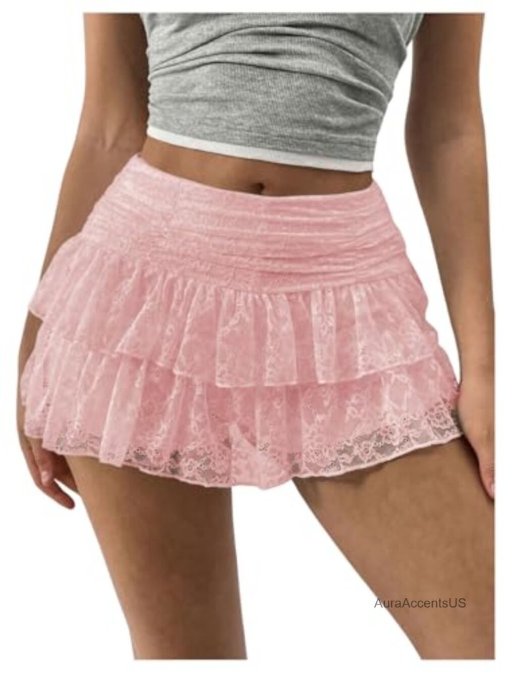 Lace Layered Mini Skirt Y2K Rave Festival Dance Outfit